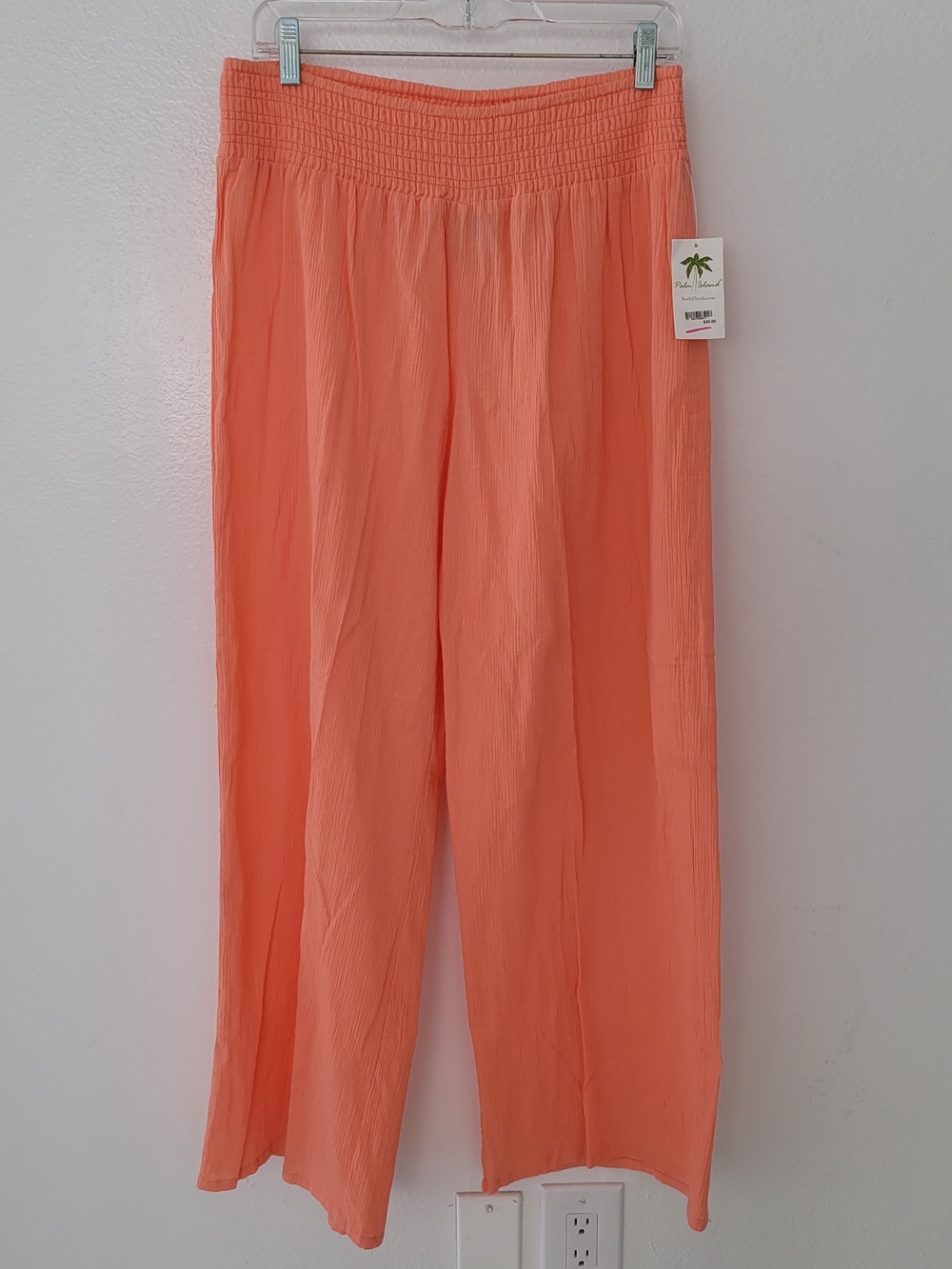 Smocked Waist Wide-Leg Pants in Coral by Palm Island Size L